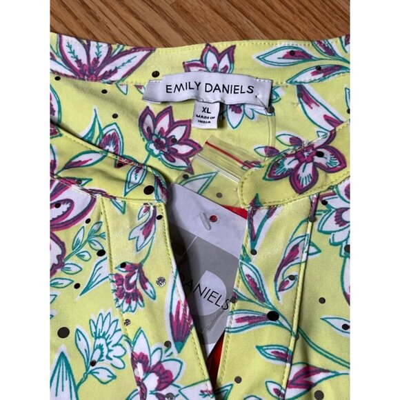 Emily Daniels Floral Button-Down Short Sleeve Tie-Front Top XL Rayon Yellow - Picture 2 of 5